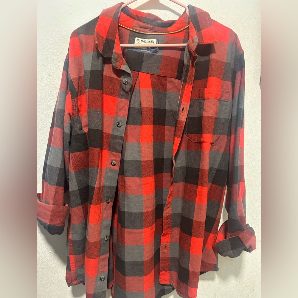 Magellan Outdoors Red and Black Plaid Button-Down Shirt